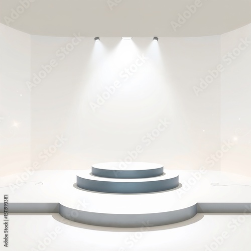 Modern white podium glowing with faint neon lights over a light pastel gradient background
