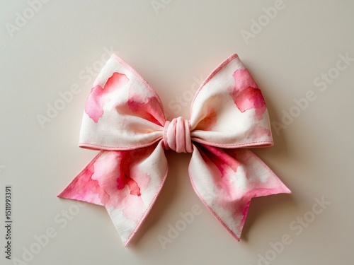 Pink Watercolor Bow Tie on Beige Background, Perfect for Girls Accessories.