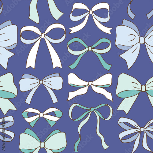 Seamless vector pattern with cute hand drawn doodle bows. EPS 10 vector file. Perfect for textile, wallpaper or nursery print design.
