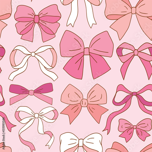 Seamless vector pattern with cute hand drawn doodle bows. EPS 10 vector file. Perfect for textile, wallpaper or nursery print design.
