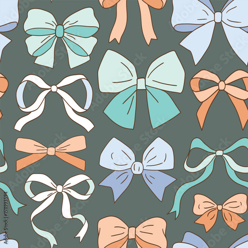 Seamless vector pattern with cute hand drawn doodle bows. EPS 10 vector file. Perfect for textile, wallpaper or nursery print design.
