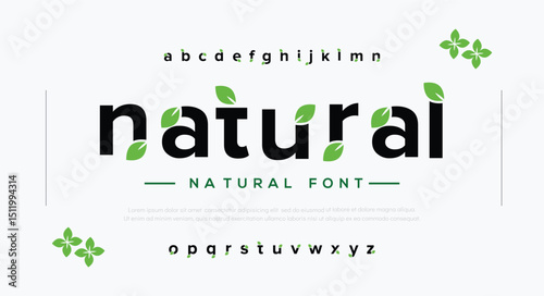 Vector of leaves Texture Alphabet Letters and numbers, Modern palm leaf Letter, Fonts set for Fashion. Festival, natural, autumn, tropical, Forest leaf Textured Font