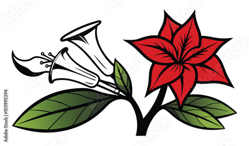 Floral arrangement with horn and red poinsettia