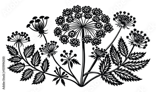 Black and white floral illustration botanical design