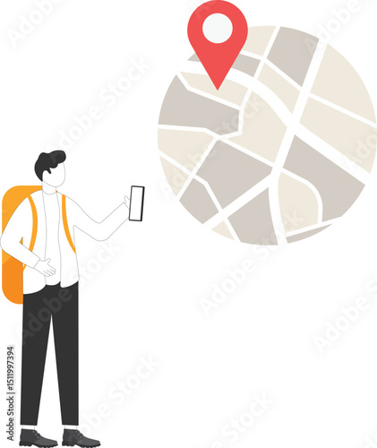 Young male using navigational app Illustration