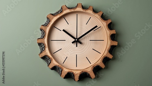 Natural Wood Wall Clock with Bark Frame