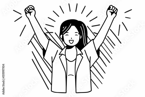 Young asian woman wearing white short sleeve shirt and raising arms while smiling and screaming to celebrate after successfully work isolated