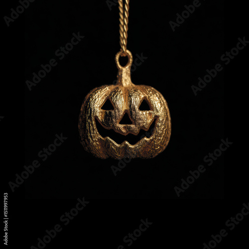 Golden pumpkin pendant with cheerful expression
