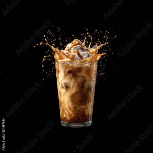 Iced coffee with whipped cream splash
