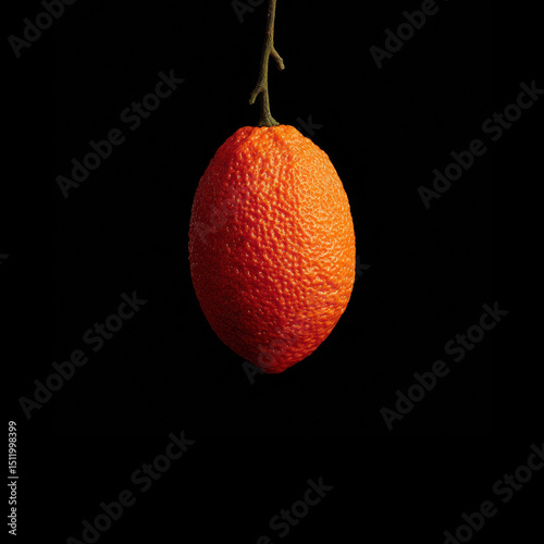 Orange fruit hanging against a black background