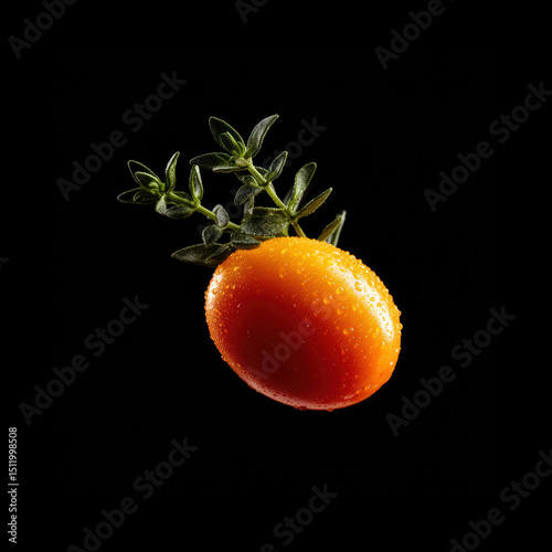 Fresh tomato with herbs suspended in space