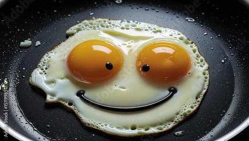 Fried Eggs in Pan Shaped as Smiley Face