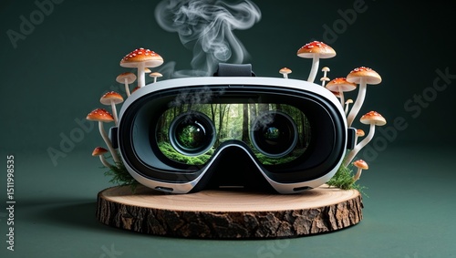 VR Headset with Mushrooms Growing on Top