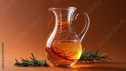 Iced Herbal Drink in Glass Jug with Rosemary and Saffron
