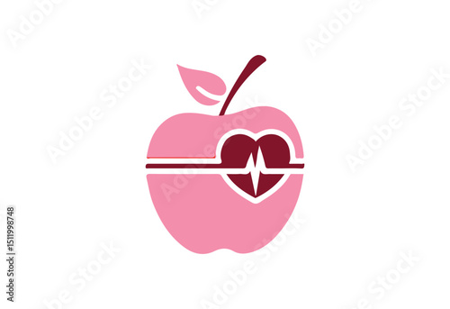 Heart health apple icon logo design, wellness symbol, healthy lifestyle vector art, nutrition and care, medical apple SVG file