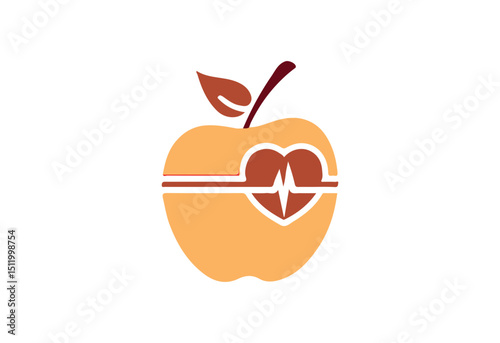 Heart health apple icon logo design, wellness symbol, healthy lifestyle vector art, nutrition and care, medical apple SVG file
