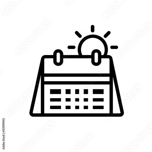 Minimalist calendar icon with sun illustration in line art style  
