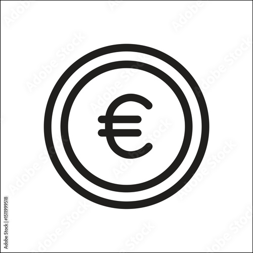 Minimalist line art of euro coin icon in black and white  