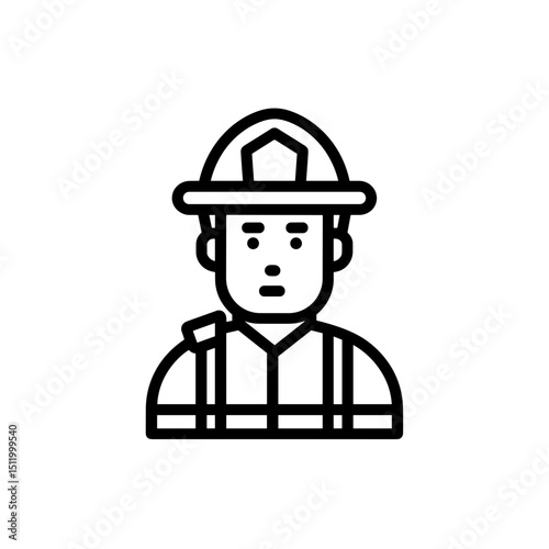 Minimalist line art illustration of a firefighter wearing a helmet  