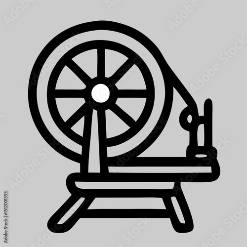 Spinning wheel icon vector with clean lines and traditional design, perfect for craft, weaving, textile, or antique-related digital and print media.
