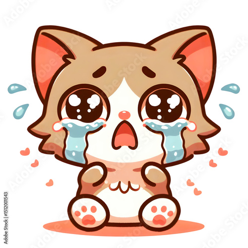 Adorable Cartoon Cat Crying Cute Illustration of a Sad Kitten