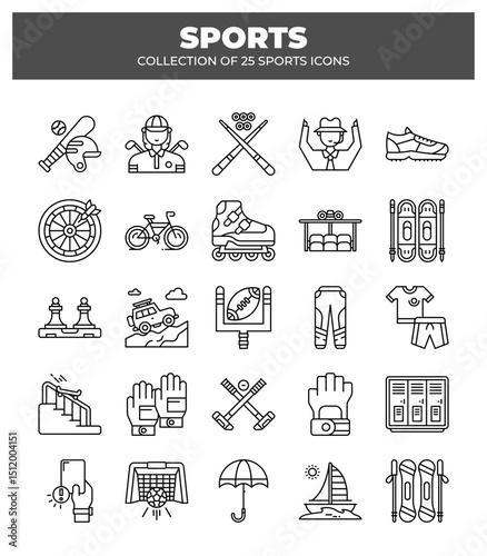 Collection of 25 Sports Icons. Line Art Graphics