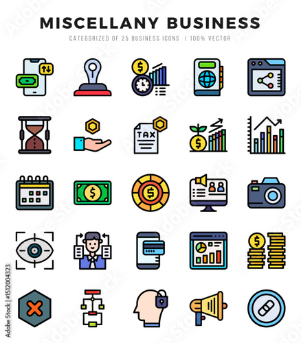 Miscellany Business. Lineal Color icons Pack. vector illustration.