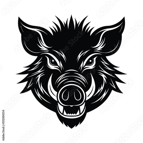 Boar head detailed animal silhouette on white background