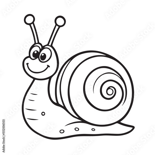 Happy cartoon snail illustration for kids coloring book