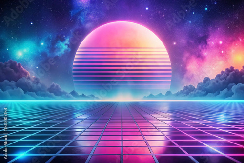 Watercolor with soft airbrush vibes and retro synthwave tones