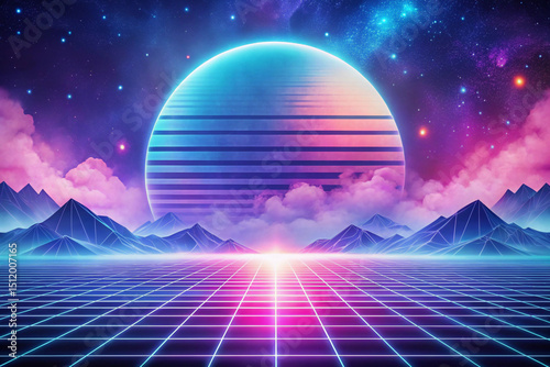 Watercolor with soft airbrush vibes and retro synthwave tones