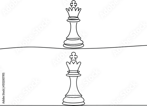 Chess King Outline Art, Minimalist Black and White Chess Piece Illustration.
