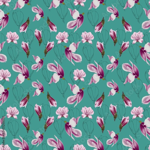 seamless pattern magnolia digital drawing