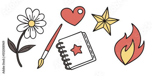 vector art heart fire notebook decorate poster social media.
