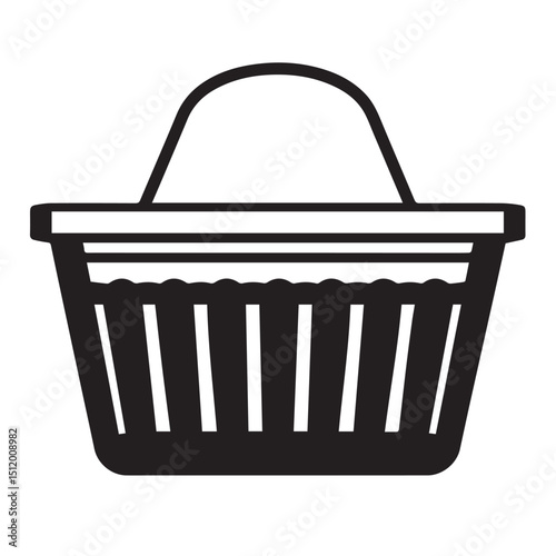 Black and white icon of a laundry basket filled with clothes