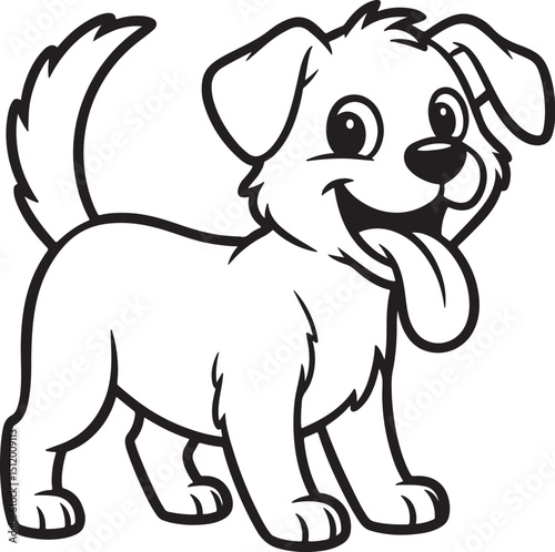 Cute and playful cartoon puppy with tongue out in black and white