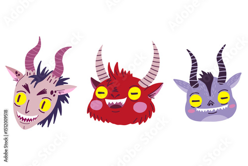 Krampus character. Cute cartoon Christmas Krampus Goat devil illustration. Stock hand drawn vector illustration isolated on white background.