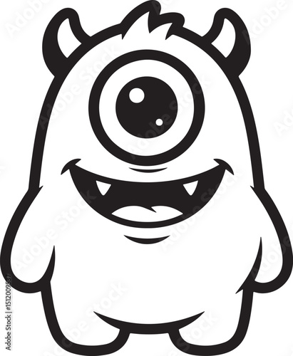 Cute one eyed monster cartoon character with a happy toothy grin