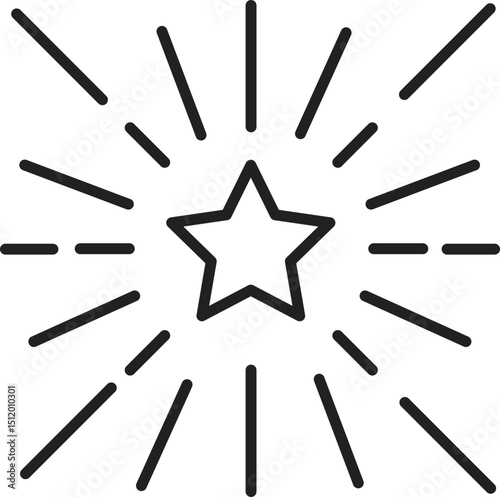 Simple black star has rays coming out from its center, showing a bright light or a shine effect.