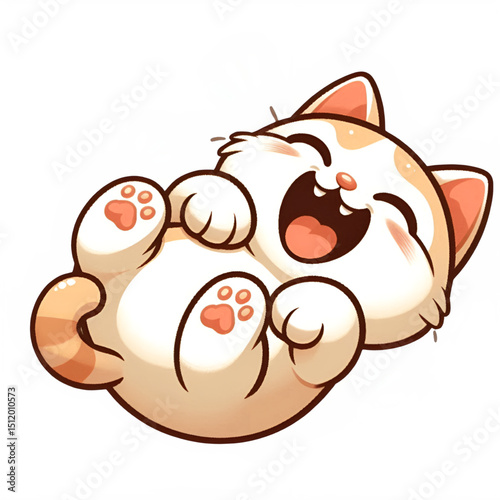 Adorable Happy Cat Illustration Playful Kitty Rolling on Back