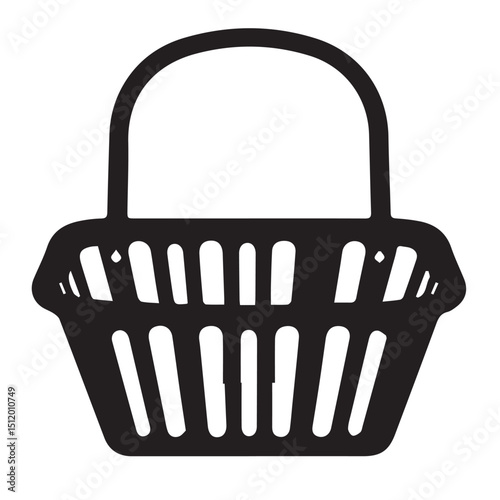 Simple black silhouette of a handled shopping basket