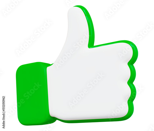 3D green like icon thumbs up social sign. Stock vector illustration on isolated background