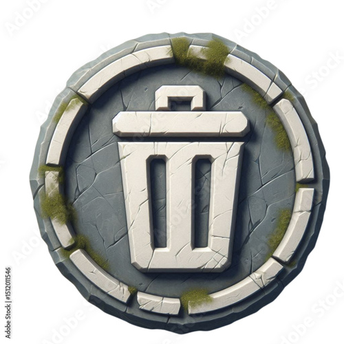 Stone Trash Can Icon 3D Rendered Game Asset