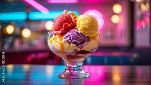 Colorful Retro Diner Ice Cream Sundae