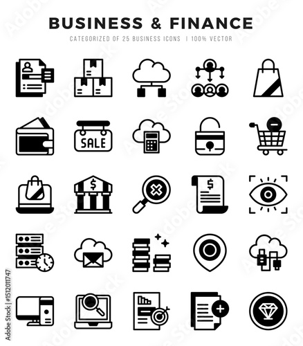 Set of Business & Finance icons in Lineal Filled style. Lineal Filled Icons symbol collection.