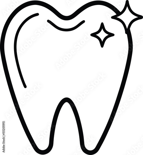 Sparkling Clean Tooth Icon Outline - Dental Hygiene Vector Symbol