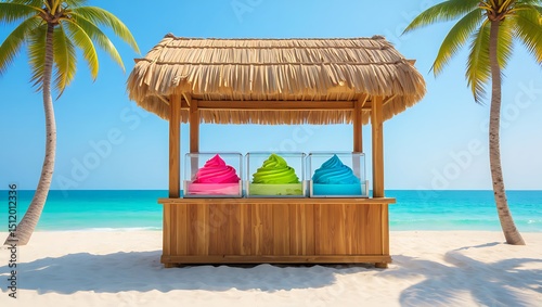 Tropical Ice Cream Stand with Ocean Backdrop