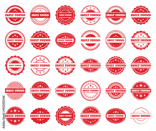 Collection of Red Grunge Fault Found Stamps. Vector Design Elements