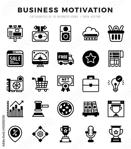 Business Motivation Lineal Filled icons collection. Lineal Filled icons pack. Vector illustration