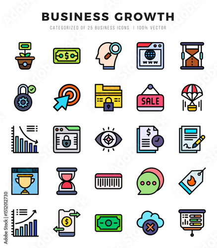 Set of Business Growth Icons Lineal Color icons collection.